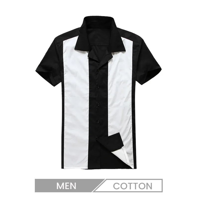 Contrast Color Men Casual Bowling Hip Hop Retro Short Sleeve Shirt Custom