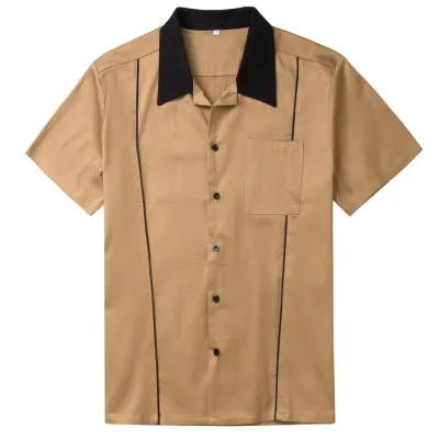 Loose Single-Breasted Lapel Mint Green Men Bowling Shirt Custom