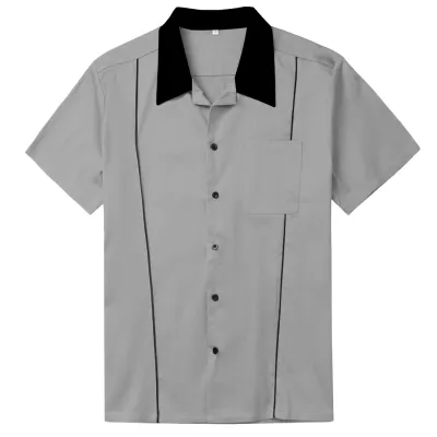 Loose Single-Breasted Lapel Mint Green Men Bowling Shirt Custom