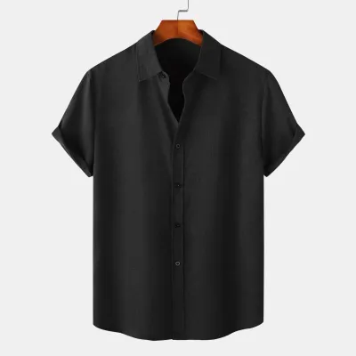 Men Fashion Casual Solid Color Short Sleeve Lapel Hawaii Shirt Custom