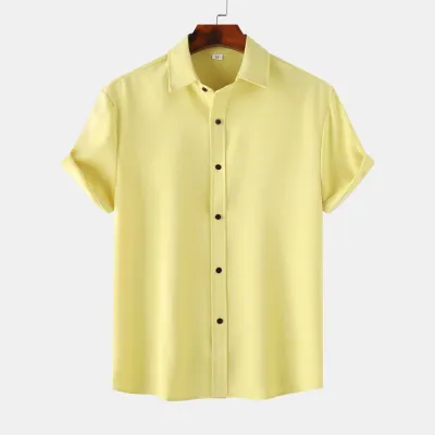 Men Fashion Casual Solid Color Short Sleeve Lapel Hawaii Shirt Custom