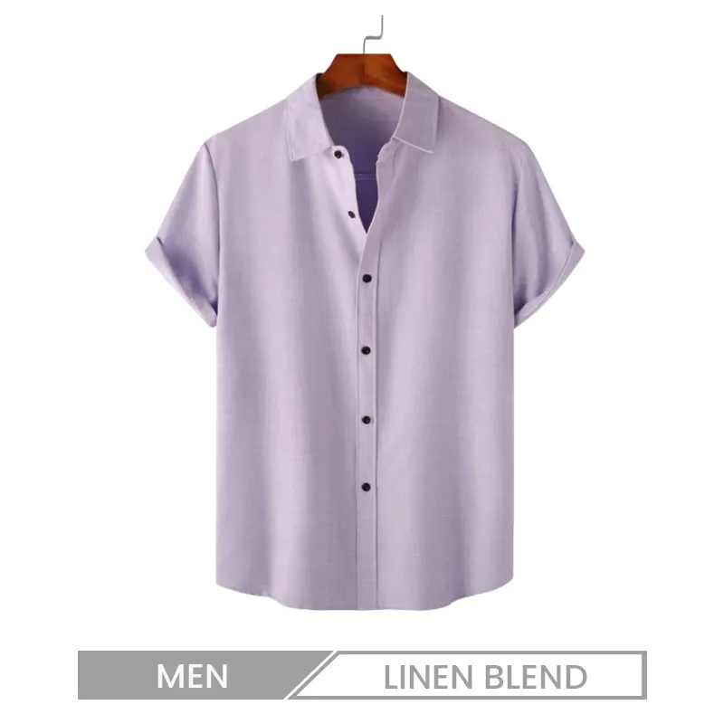 Men Fashion Casual Solid Color Short Sleeve Lapel Hawaii Shirt Custom