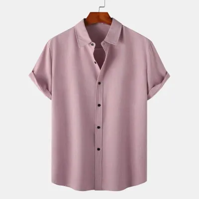 Men Fashion Casual Solid Color Short Sleeve Lapel Hawaii Shirt Custom