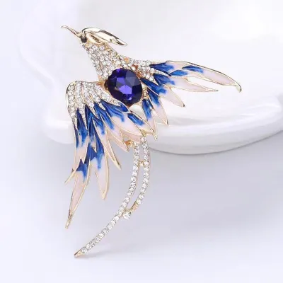 Women Fashion Restaurant Alloy Rhinestone Hundred Birds Face Phoenix Multicolor Painted Oil Brooch