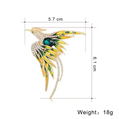 Women Fashion Restaurant Alloy Rhinestone Hundred Birds Face Phoenix Multicolor Painted Oil Brooch