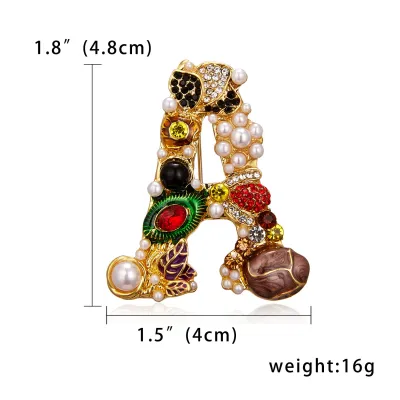 Women Fashion Creative Rhinestone Pearl Letter Alphabet Brooch New Chinese Style Unisex