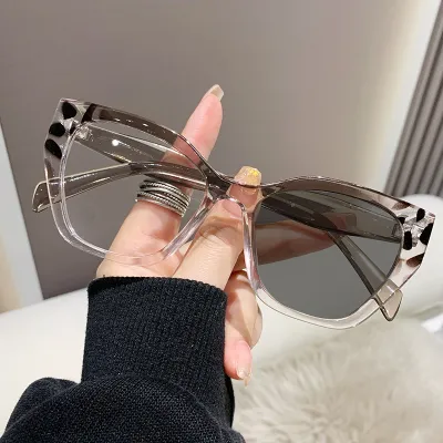 Women Simple Polygonal Color Changing Anti Blue Light Glasses Frame Butterfly Box