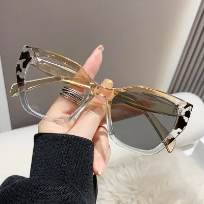 Women Simple Polygonal Color Changing Anti Blue Light Glasses Frame Butterfly Box
