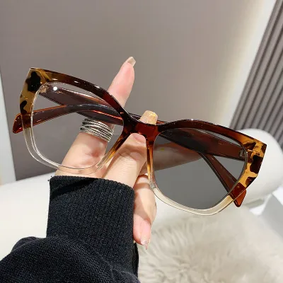 Women Simple Polygonal Color Changing Anti Blue Light Glasses Frame Butterfly Box