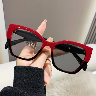 Women Simple Polygonal Color Changing Anti Blue Light Glasses Frame Butterfly Box