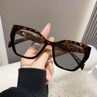 Women Simple Polygonal Color Changing Anti Blue Light Glasses Frame Butterfly Box