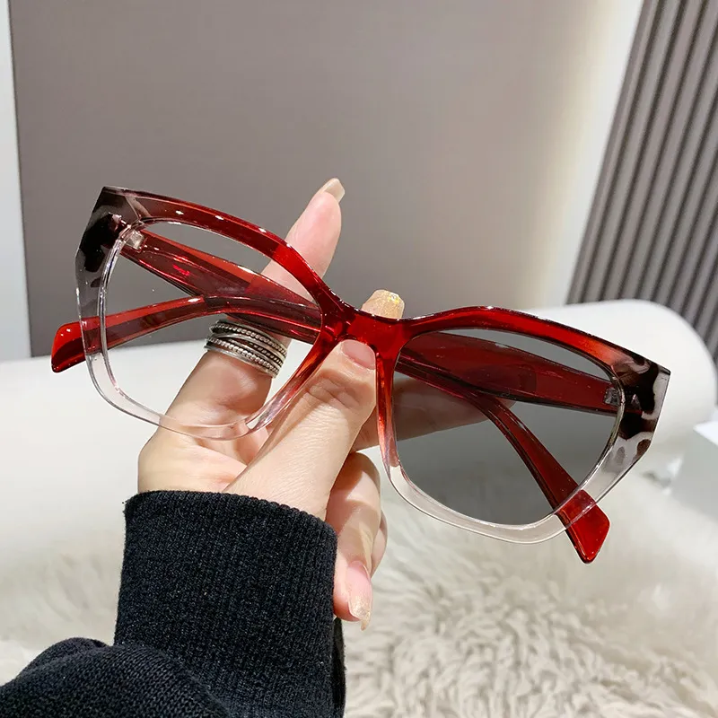 Women Simple Polygonal Color Changing Anti Blue Light Glasses Frame Butterfly Box