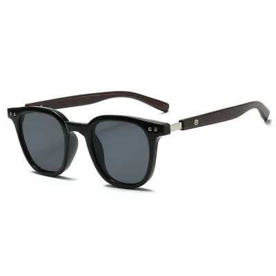 Simple Unisex Wood Grain Rice Nail Sunglasses with Metal Plastic Frame
