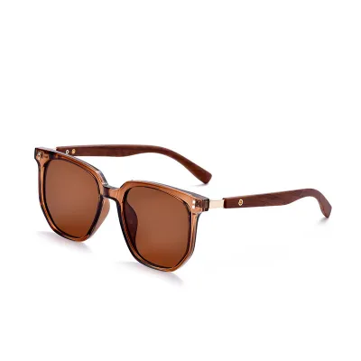 Simple Unisex Wood Grain Rice Nail Sunglasses with Metal Plastic Frame