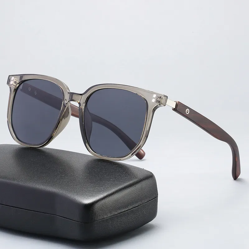 Simple Unisex Wood Grain Rice Nail Sunglasses with Metal Plastic Frame