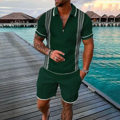 Men Fashion Casual 3D Print Plus Size Short Sleeve Lapel POLO Shirt Shorts Set