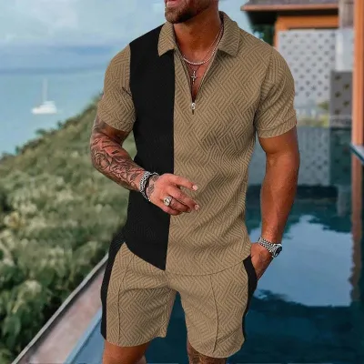 Men Fashion Casual 3D Print Plus Size Short Sleeve Lapel POLO Shirt Shorts Set