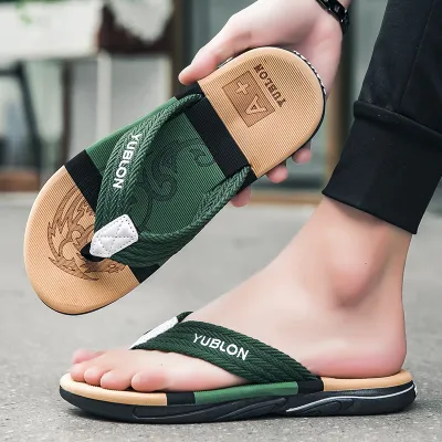 Men Fashion Leisure Holiday Beach Colorblock Slip On Flat Flip-Flops Sandals