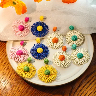 Bohemian Holiday Style Handmade Braided Floral Earrings