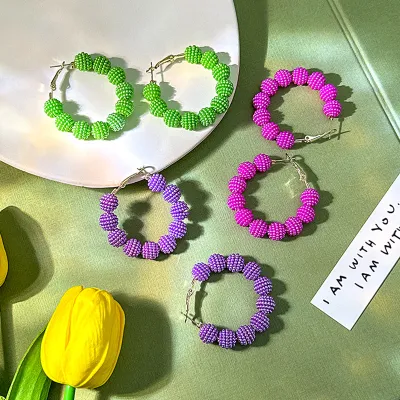 Personalized Fashion Candy Color Beaded Circle Earrings