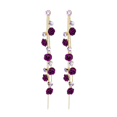 Elegant Rhinestone Rose Tassel Vintage Metal Earrings
