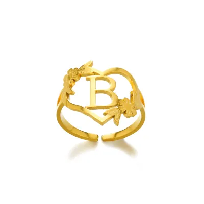 Stainless Steel Alphabet Letter Opening Ring Women Light Luxury Fashion Commuter