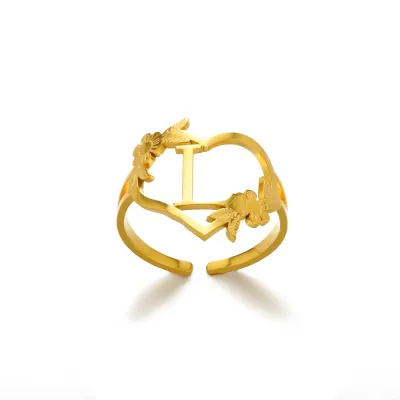 Stainless Steel Alphabet Letter Opening Ring Women Light Luxury Fashion Commuter