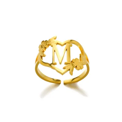 Stainless Steel Alphabet Letter Opening Ring Women Light Luxury Fashion Commuter