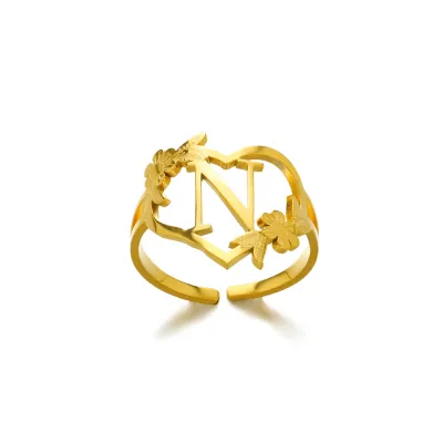 Stainless Steel Alphabet Letter Opening Ring Women Light Luxury Fashion Commuter