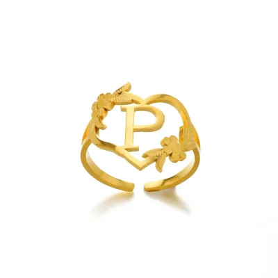 Stainless Steel Alphabet Letter Opening Ring Women Light Luxury Fashion Commuter