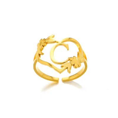 Stainless Steel Alphabet Letter Opening Ring Women Light Luxury Fashion Commuter