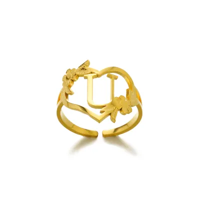 Stainless Steel Alphabet Letter Opening Ring Women Light Luxury Fashion Commuter