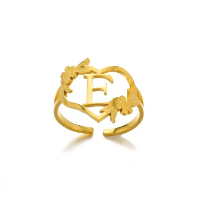 Stainless Steel Alphabet Letter Opening Ring Women Light Luxury Fashion Commuter