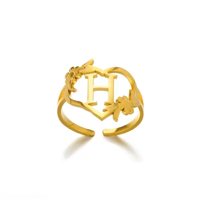 Stainless Steel Alphabet Letter Opening Ring Women Light Luxury Fashion Commuter