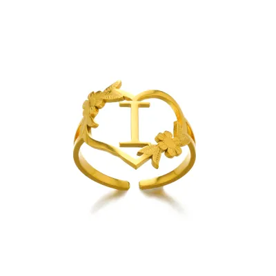 Stainless Steel Alphabet Letter Opening Ring Women Light Luxury Fashion Commuter