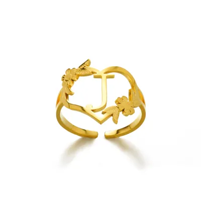 Stainless Steel Alphabet Letter Opening Ring Women Light Luxury Fashion Commuter