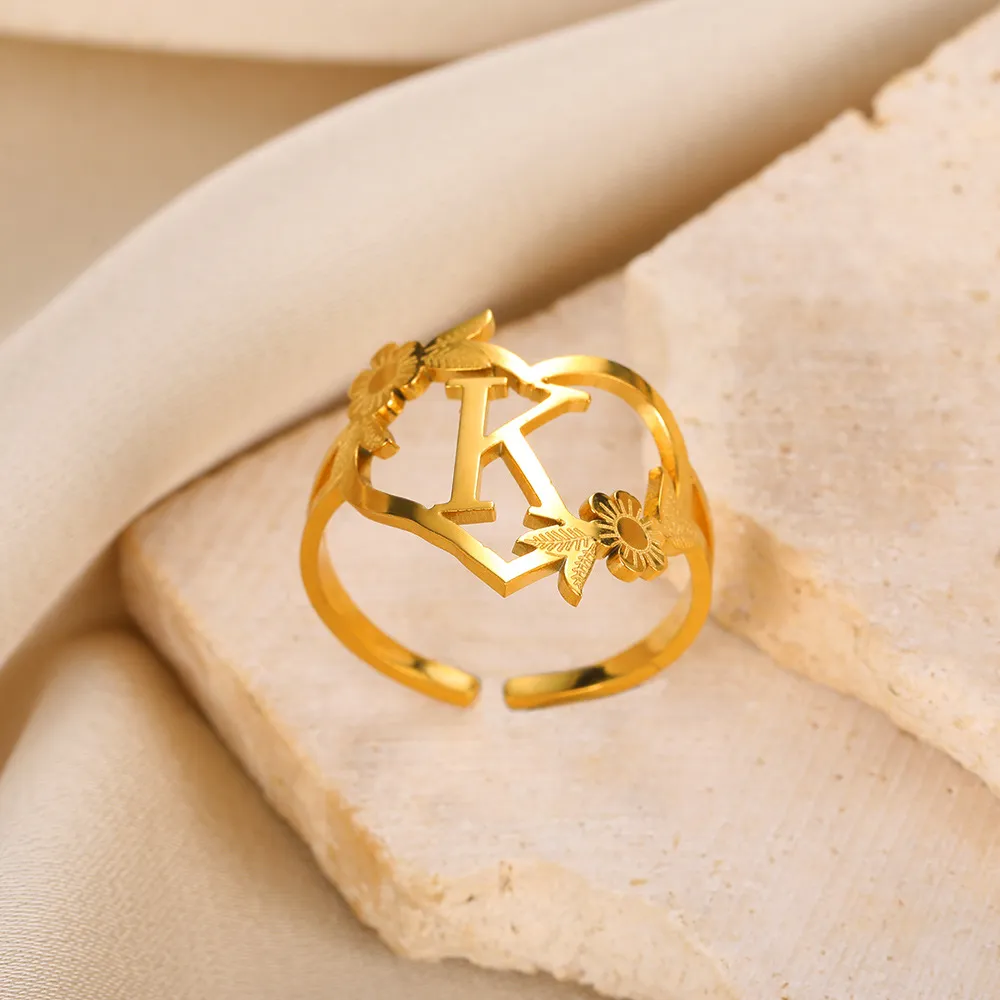 Stainless Steel Alphabet Letter Opening Ring Women Light Luxury Fashion Commuter