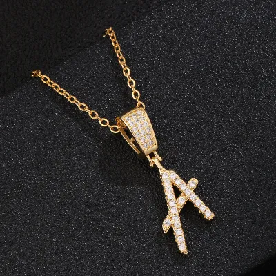 Stainless Steel Fashion Rhinestone Letter Pendant Necklace