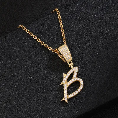 Stainless Steel Fashion Rhinestone Letter Pendant Necklace