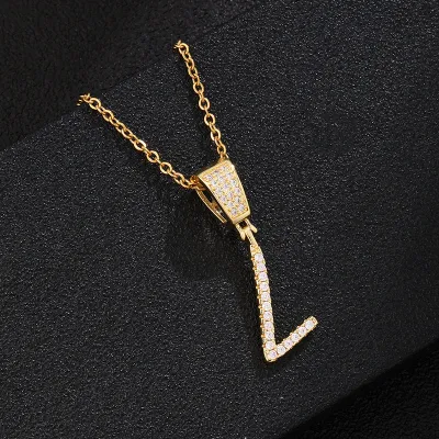 Stainless Steel Fashion Rhinestone Letter Pendant Necklace