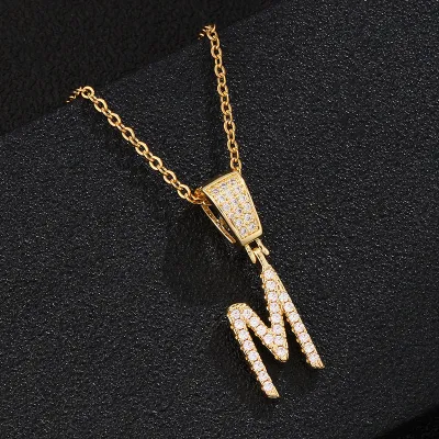 Stainless Steel Fashion Rhinestone Letter Pendant Necklace