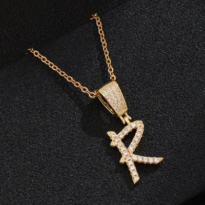 Stainless Steel Fashion Rhinestone Letter Pendant Necklace