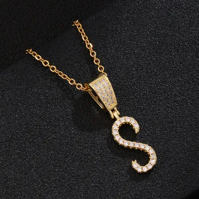 Stainless Steel Fashion Rhinestone Letter Pendant Necklace