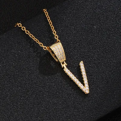 Stainless Steel Fashion Rhinestone Letter Pendant Necklace