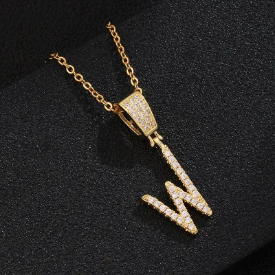 Stainless Steel Fashion Rhinestone Letter Pendant Necklace