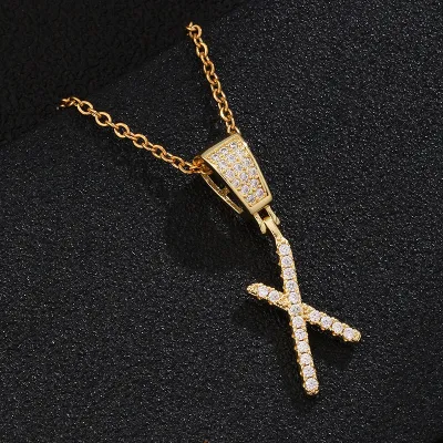 Stainless Steel Fashion Rhinestone Letter Pendant Necklace