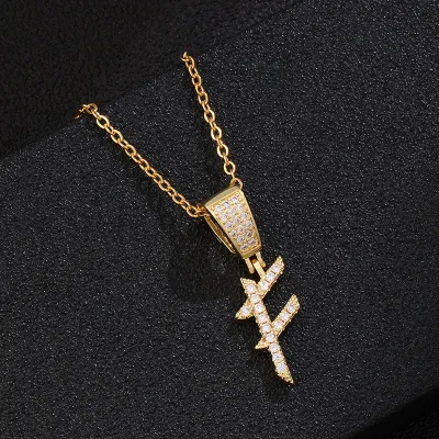 Stainless Steel Fashion Rhinestone Letter Pendant Necklace