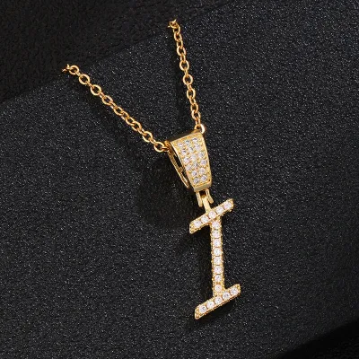 Stainless Steel Fashion Rhinestone Letter Pendant Necklace