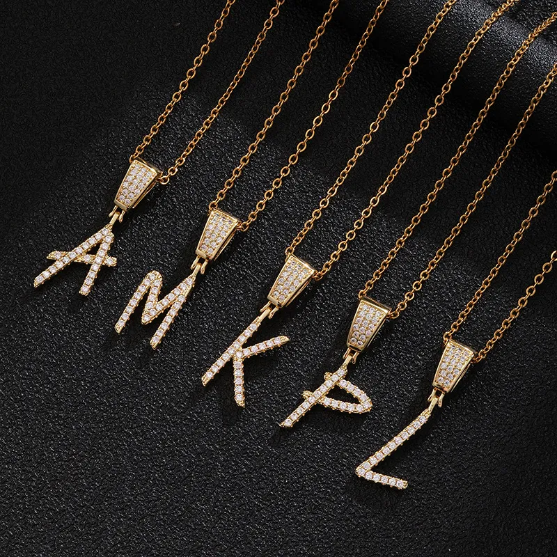 Stainless Steel Fashion Rhinestone Letter Pendant Necklace
