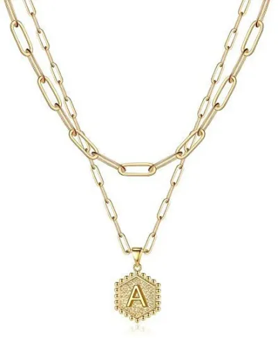 Fashion Simple Hexagon Letter Alphabet Pendant Multi-Layer Alloy Necklace